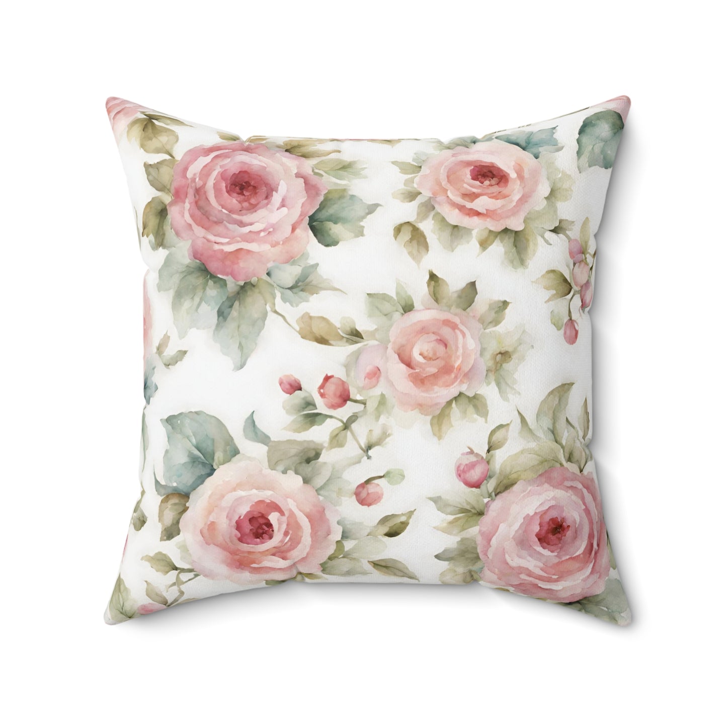 Pink rose watercolor vintage inspired shabby chic square pillow, Farmhouse decor, country cottage, scatter throw cushion