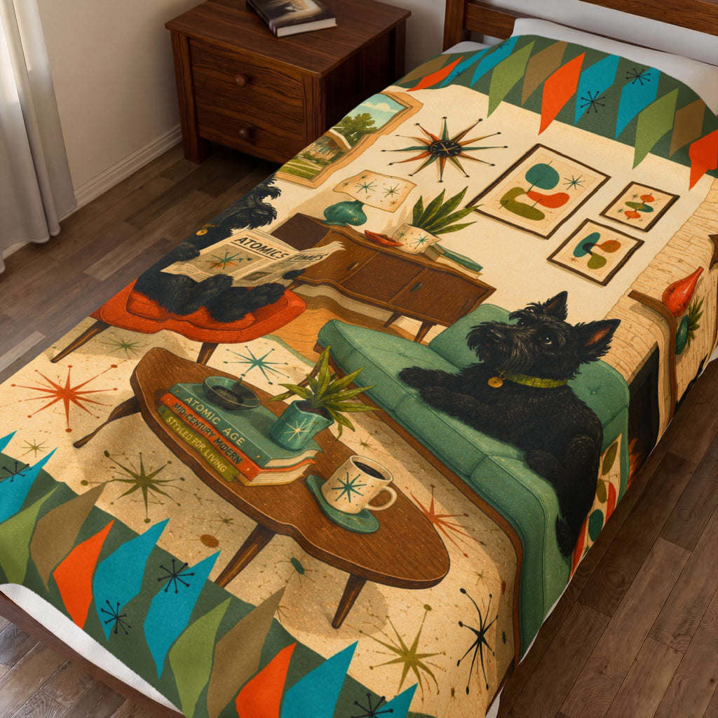 Mid-Century Living Room Scottish Terriers Velveteen Plush Blanket