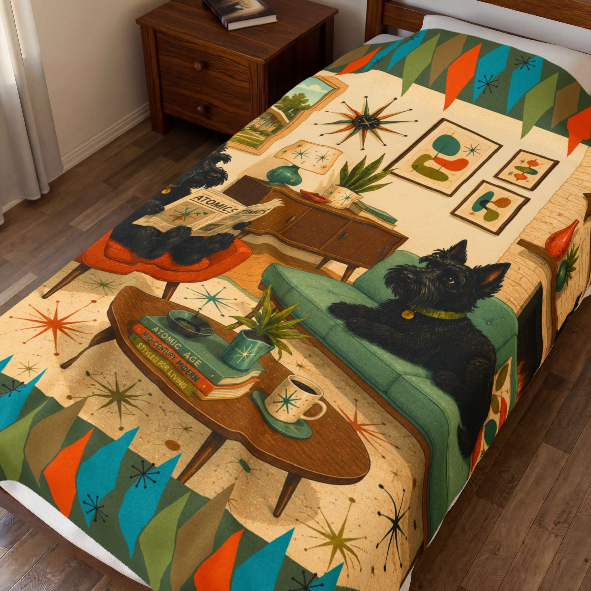 Mid-Century Living Room Scottish Terriers Velveteen Plush Blanket