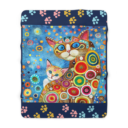 Cute cat art inspired by Klimt Sherpa Fleece Blanket, colorful pattern, cat lover gift, artistic, throw cover, snuggle blanket