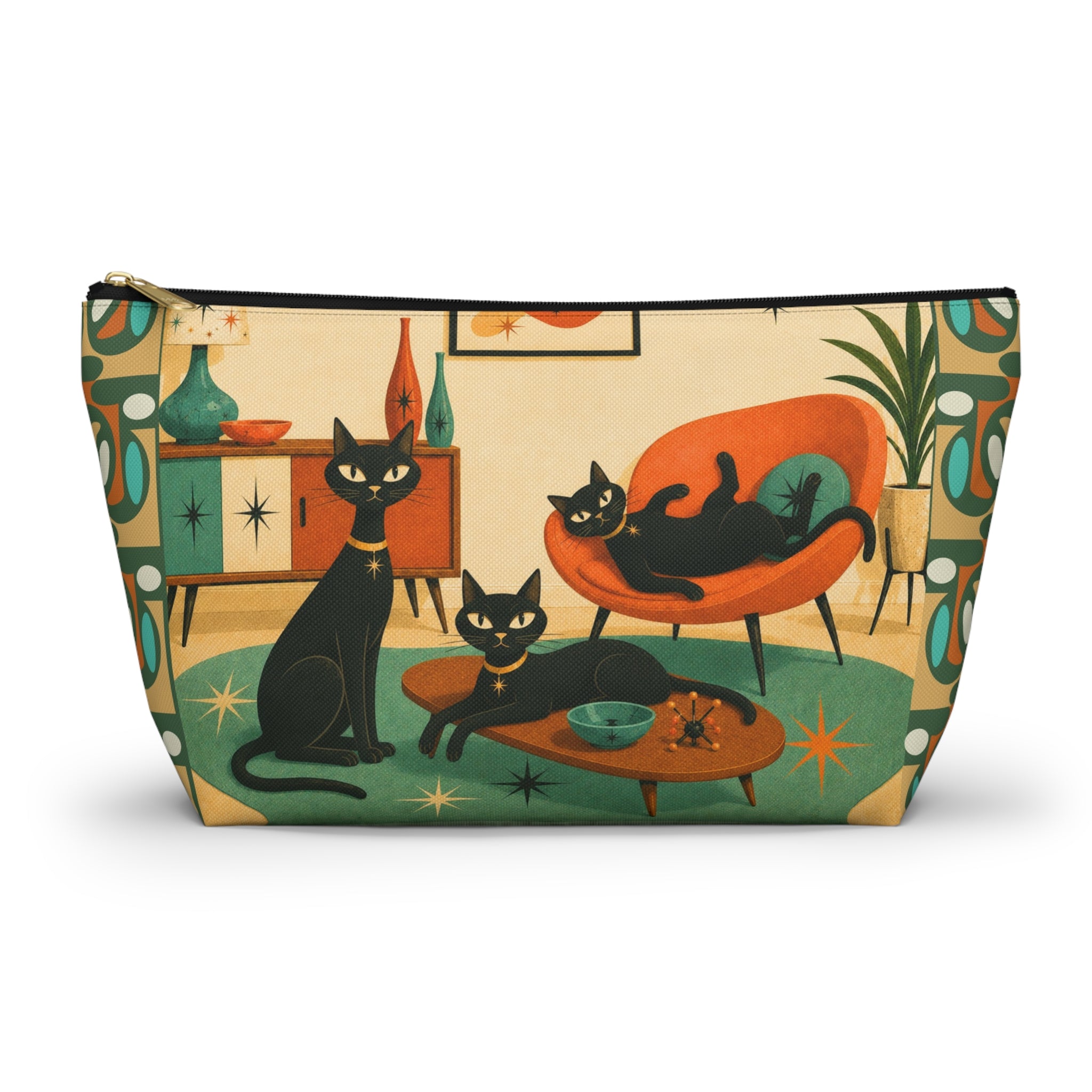Mid-Century Atomic Black Cats Accessory Pouch