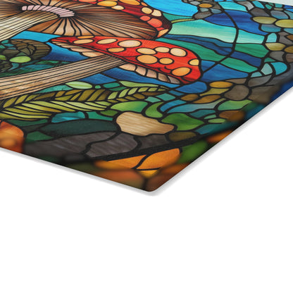 Retro mushroom tempered glass stained glass look cutting board