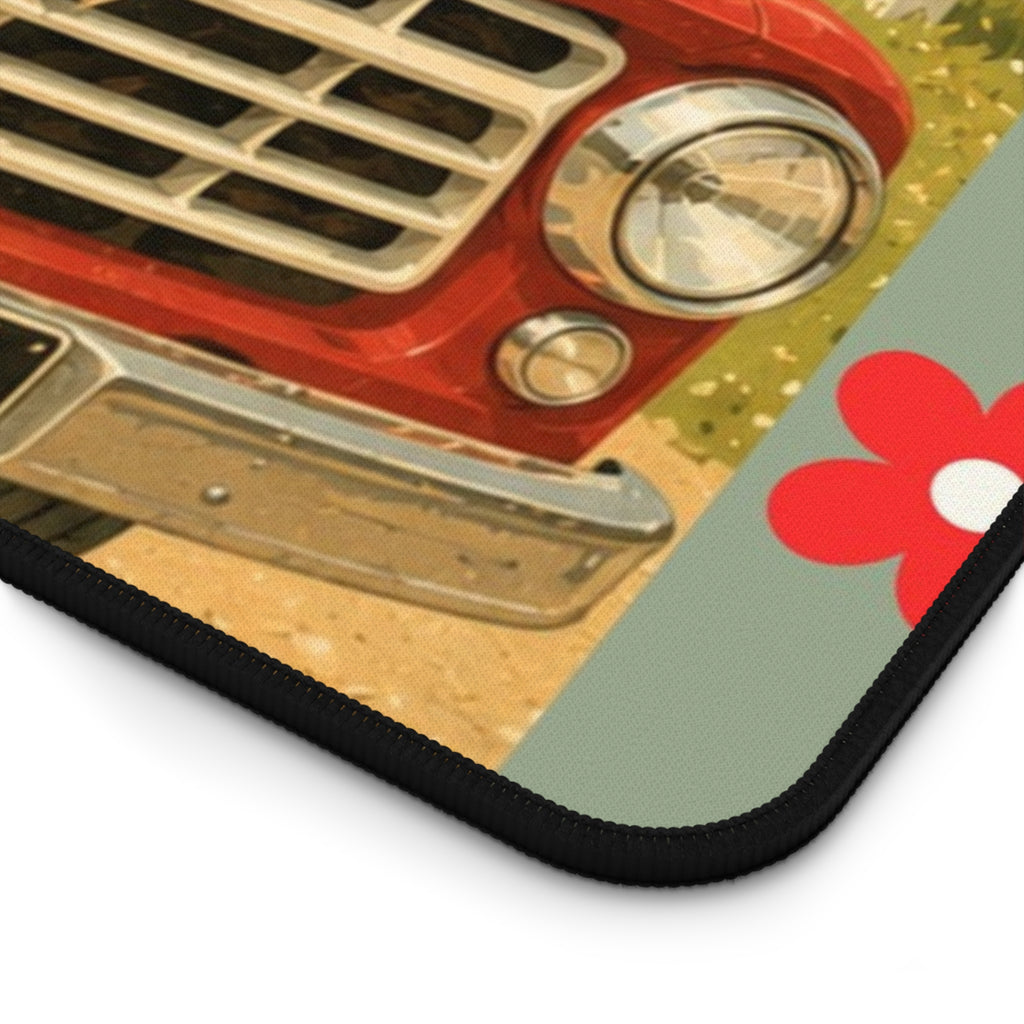 Retro Red Truck with Atomic Black Cats Desk Mat | Atomic Acres Farm Mousepad