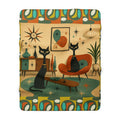 Mid Century Modern Atomic Black Cats Sherpa Fleece Blanket | Retro Atomic Living Room
