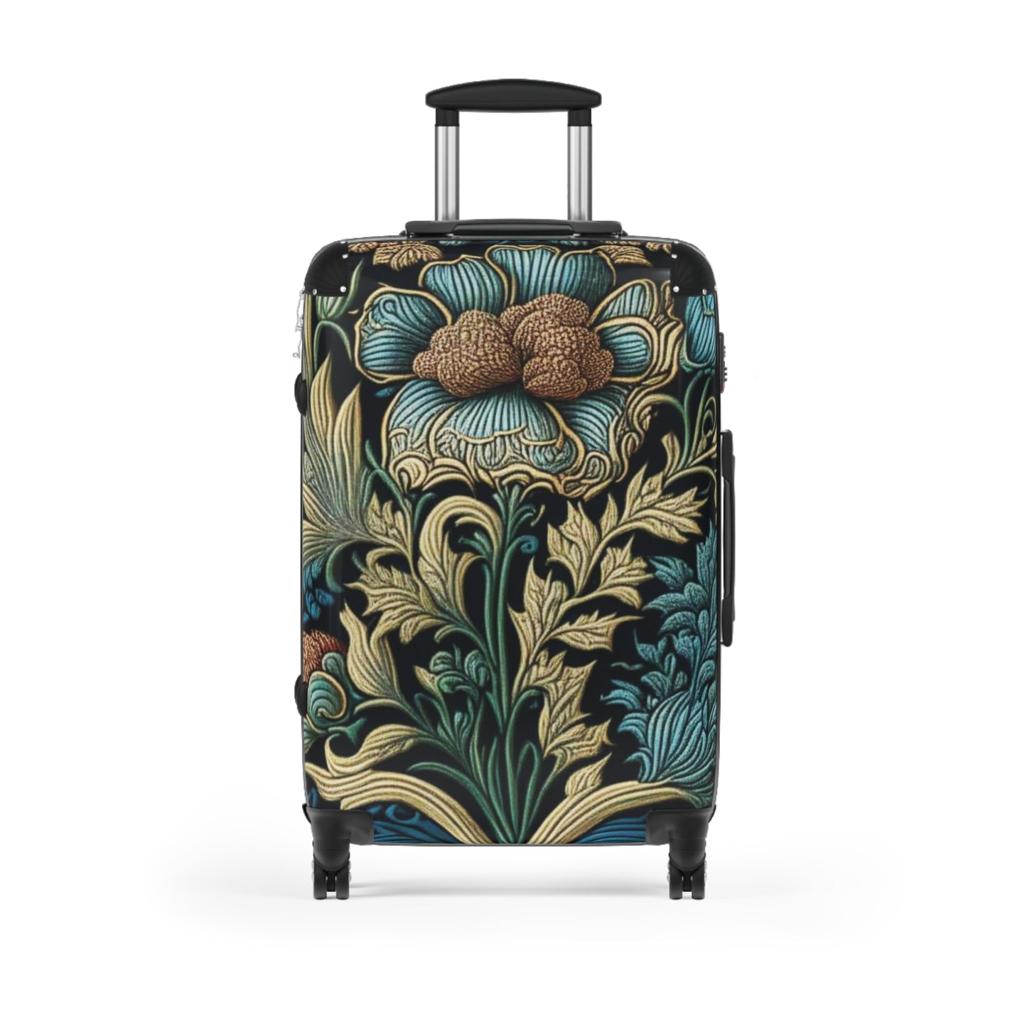 Floral design inspired by William Morrris Suitcase, lockable hard shell luggage for travel with wheels for an easy holiday