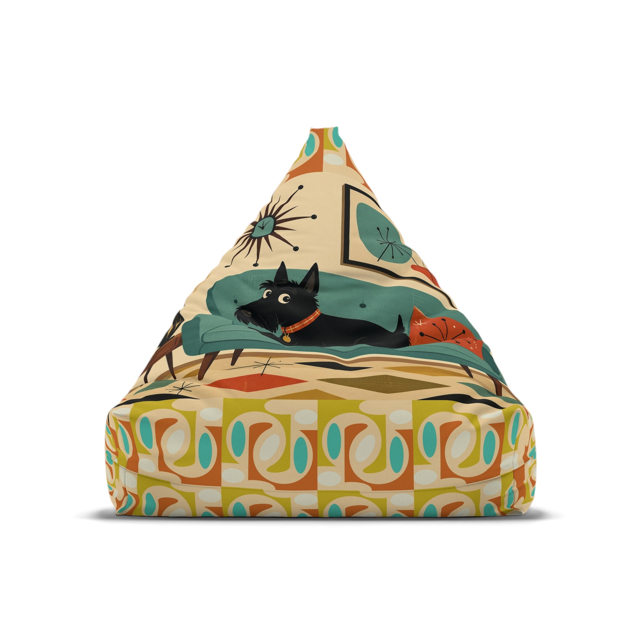 Retro Mid-Century Scotty Dog Pattern Bean Bag Chair Cover | Geometric Pet Print