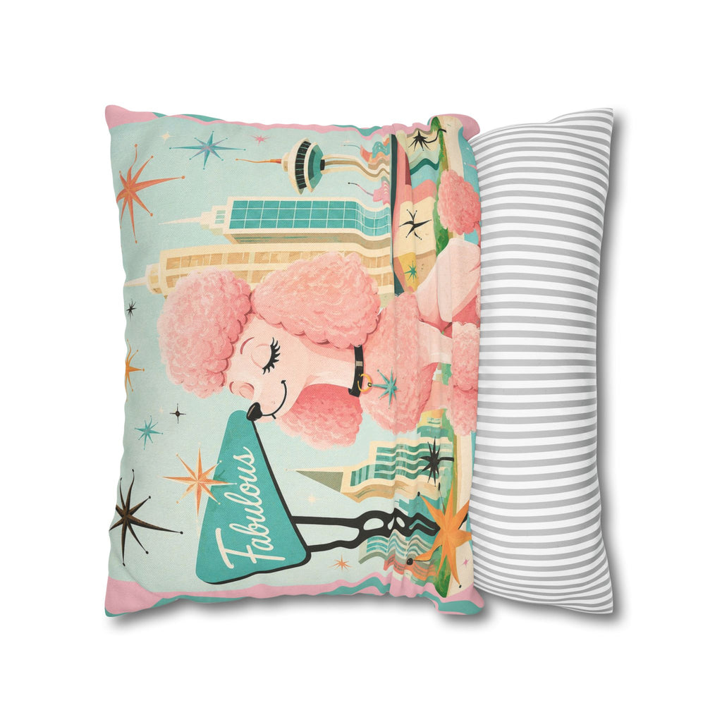 Fabulous Pink Poodle Pillowcase Spun Polyester Square Pillowcase | Retro Mid-Century Dog - COVER ONLY