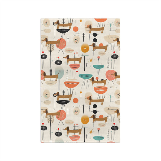 Dachshund Mid Century Modern Microfiber Tea Towel, MCM kitchen decor