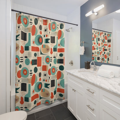 Mid Century Modern geometric shapes Shower Curtain, MCM bathroom decor, bathtub stall curtain