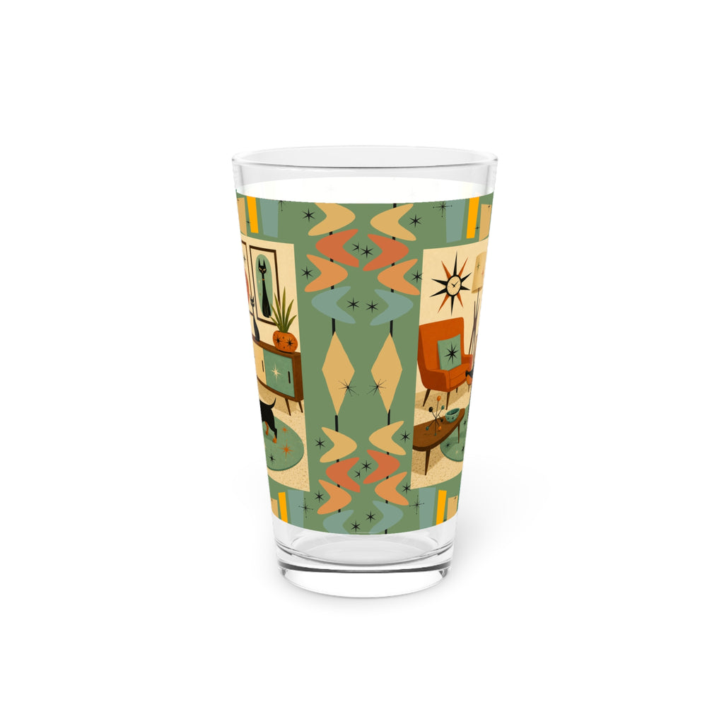 Mid Century Living Room Dachshund Pint Glass | 16oz - Retro kitchen and barware