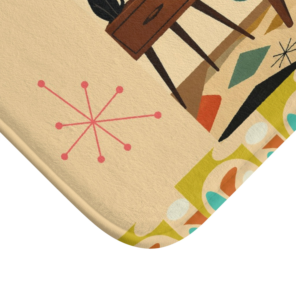 Mid Century Black Scotty Dog on Couch Bath Mat | Retro Atomic Living Room