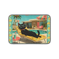 Retro Poolside Atomic Black Cat Microfiber Dish Mat | Mid Century Lounge Cat