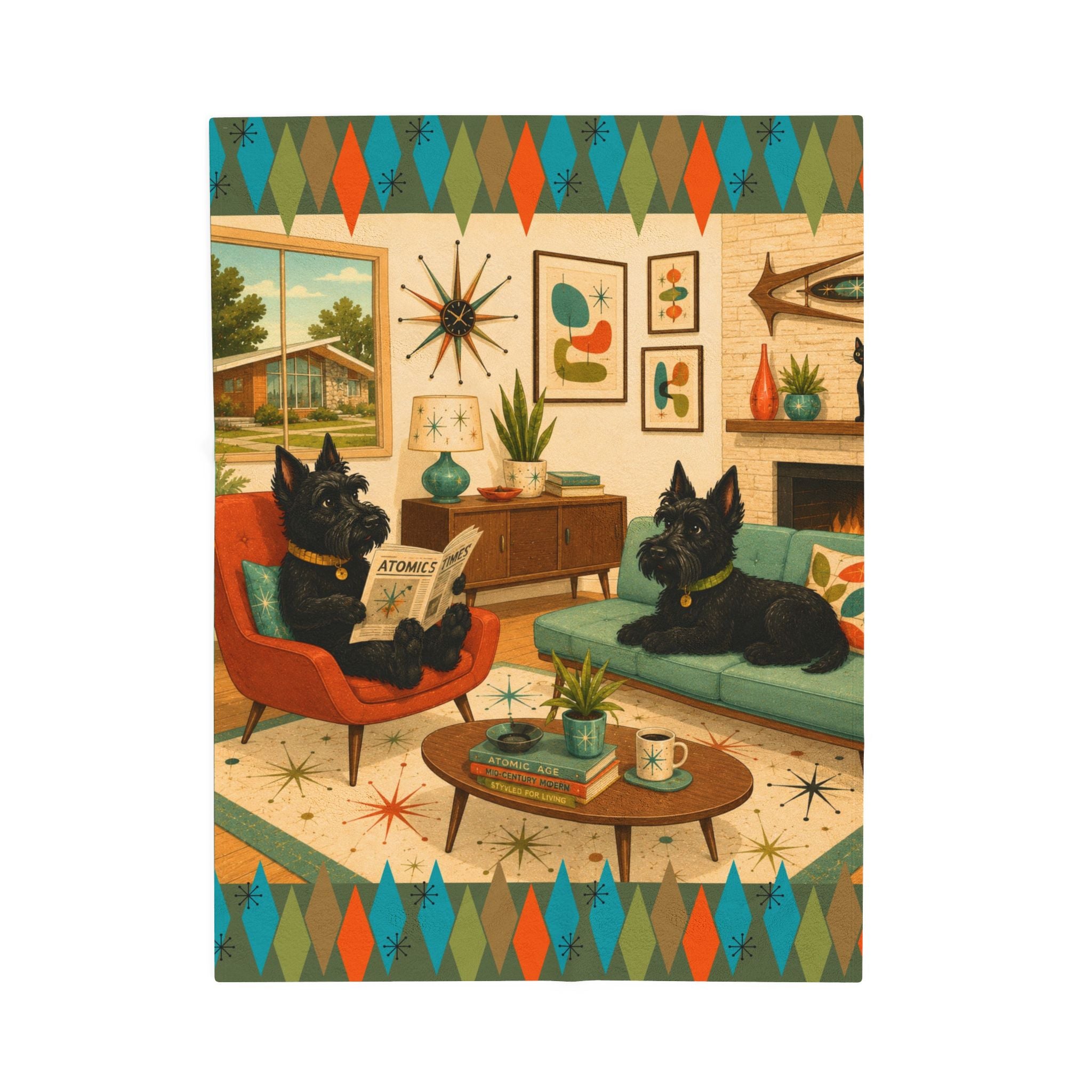 Mid-Century Living Room Scottish Terriers Velveteen Plush Blanket