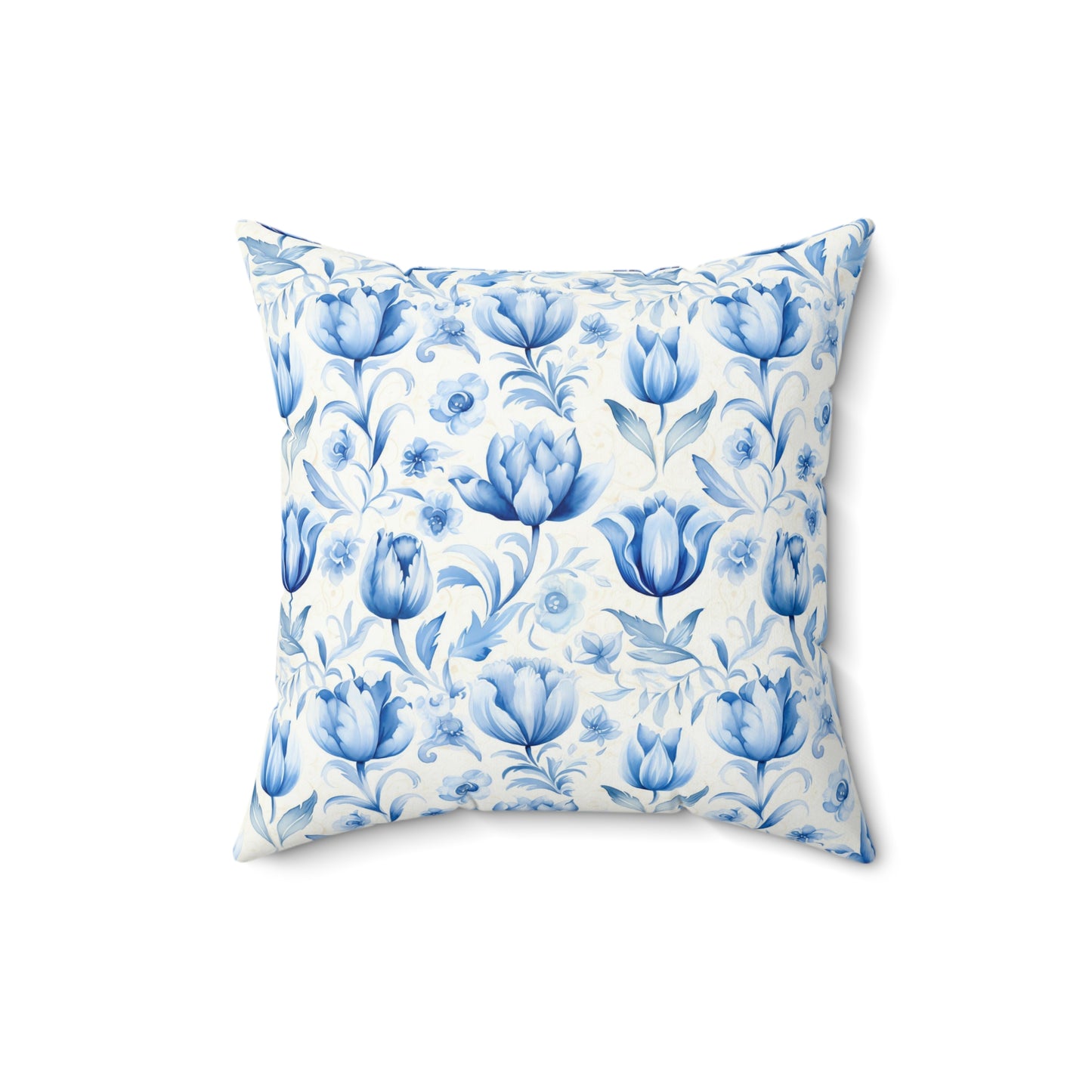 Blue and white floral Dutch Delft design Square Pillow, floral, Farmhouse, country cottage, scatter throw cushion