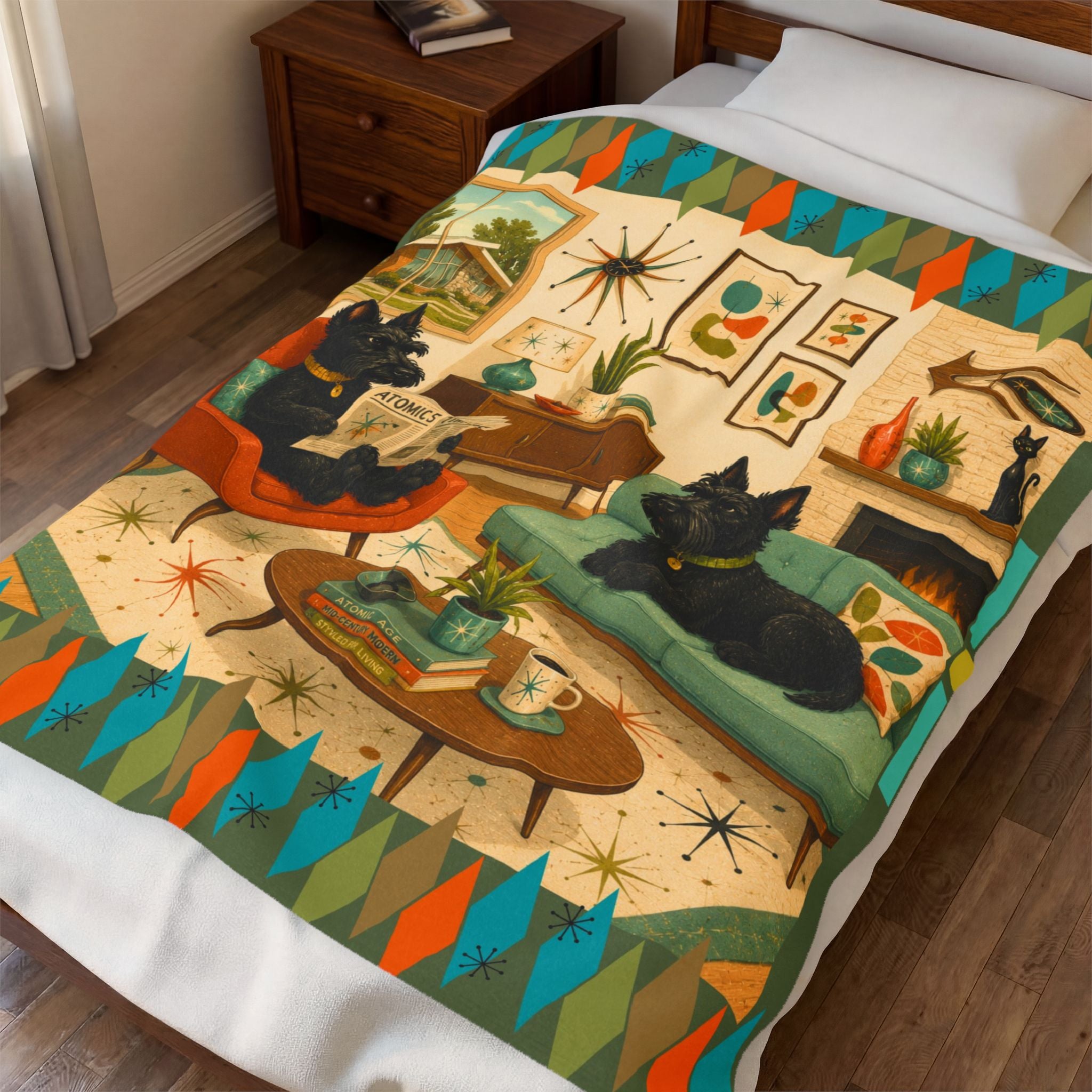 Mid-Century Living Room Scottish Terriers Velveteen Plush Blanket