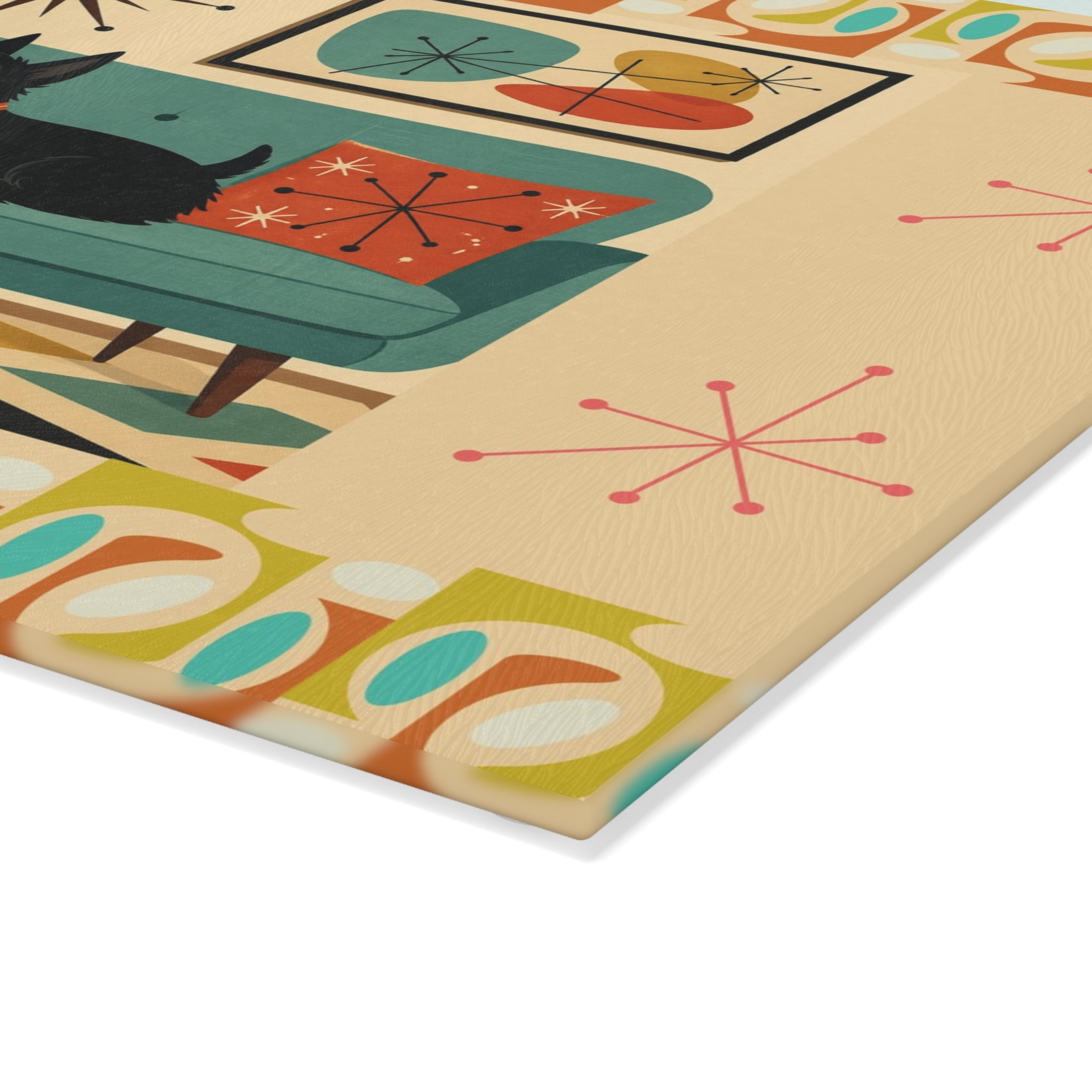 Mid Century Living Room Scotty Dog Glass Cutting Board | Retro Atomic Art