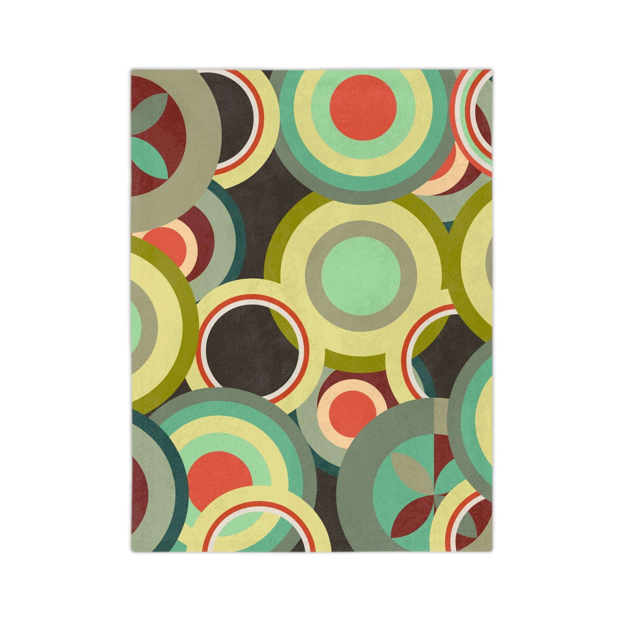 Retro colorful circles Velveteen Microfiber Blanket, Mid Century Modern, MCM throw, bedroom living room decor, geometric shapes bedding