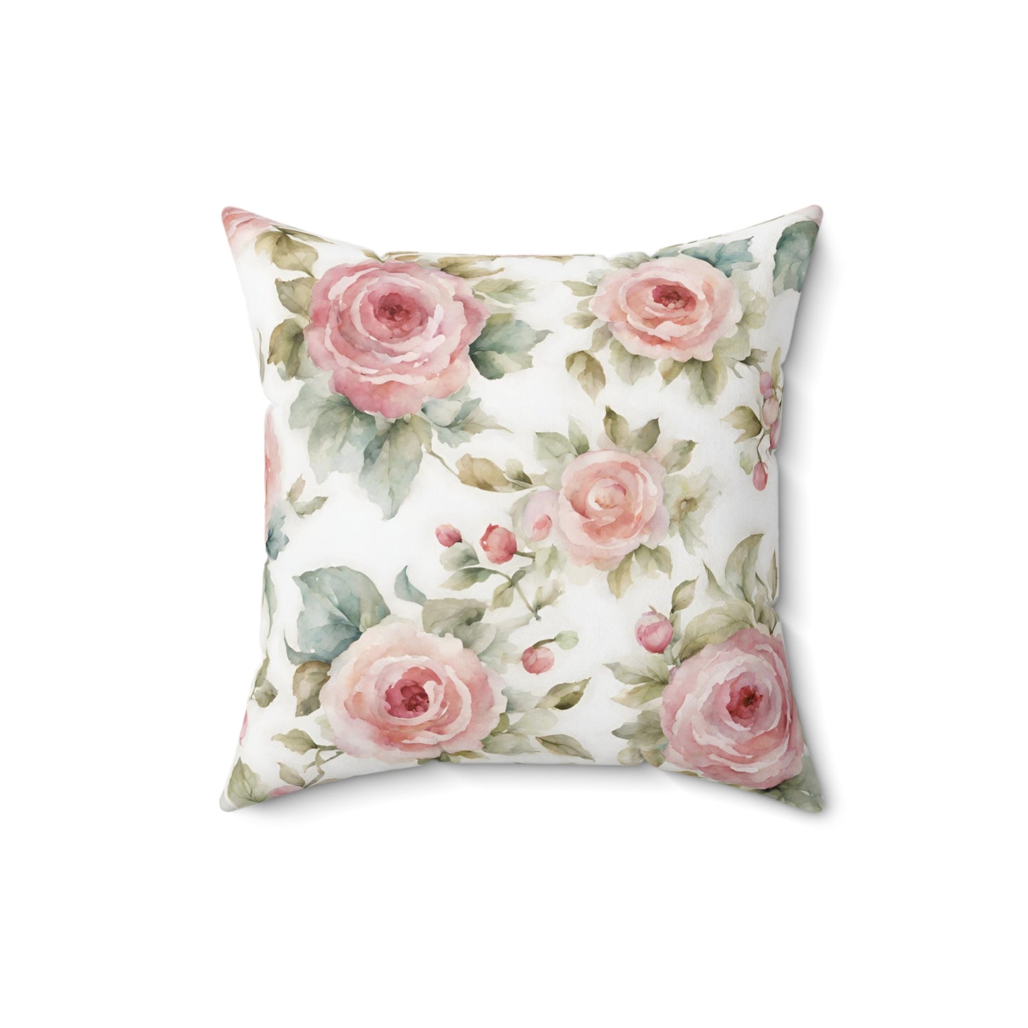 Pink rose watercolor vintage inspired shabby chic square pillow, Farmhouse decor, country cottage, scatter throw cushion