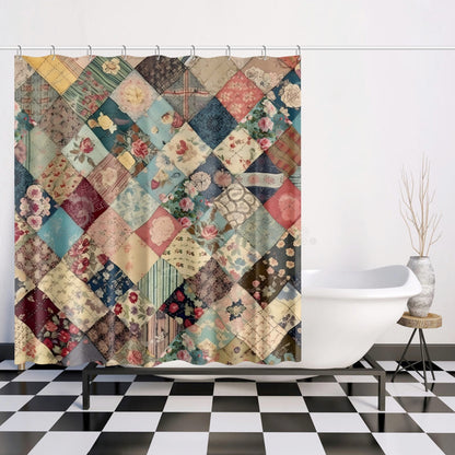 Patchwork Quilt "LOOK ONLY" FAUX printed floral shabby chic style  Quick-drying Shower Curtain