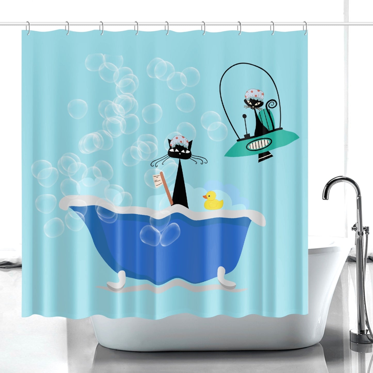 Atomic cat retro Quick-drying Shower Curtain, mid century modern, bathroom curtain, bathtub stall shower curtain