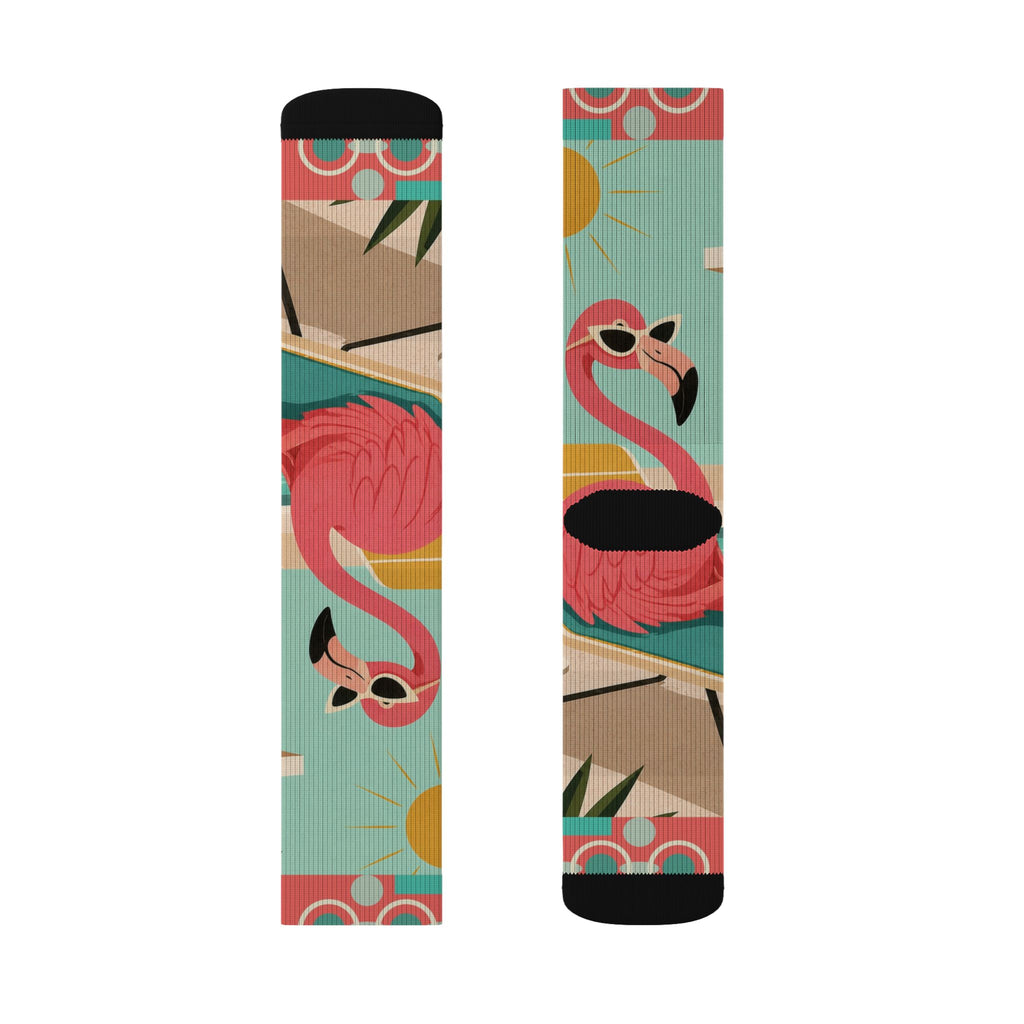 Tropical MCM Flamingo Socks | Sublimation Crew Socks, Summer Beach Pattern