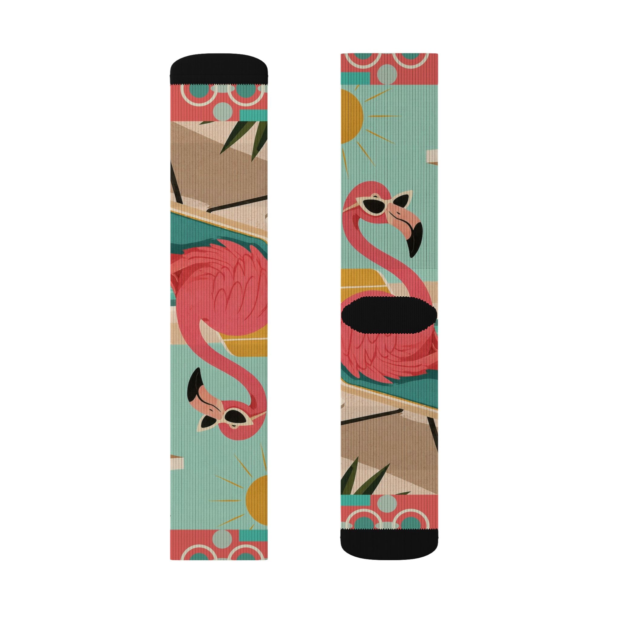Tropical MCM Flamingo Socks | Sublimation Crew Socks, Summer Beach Pattern