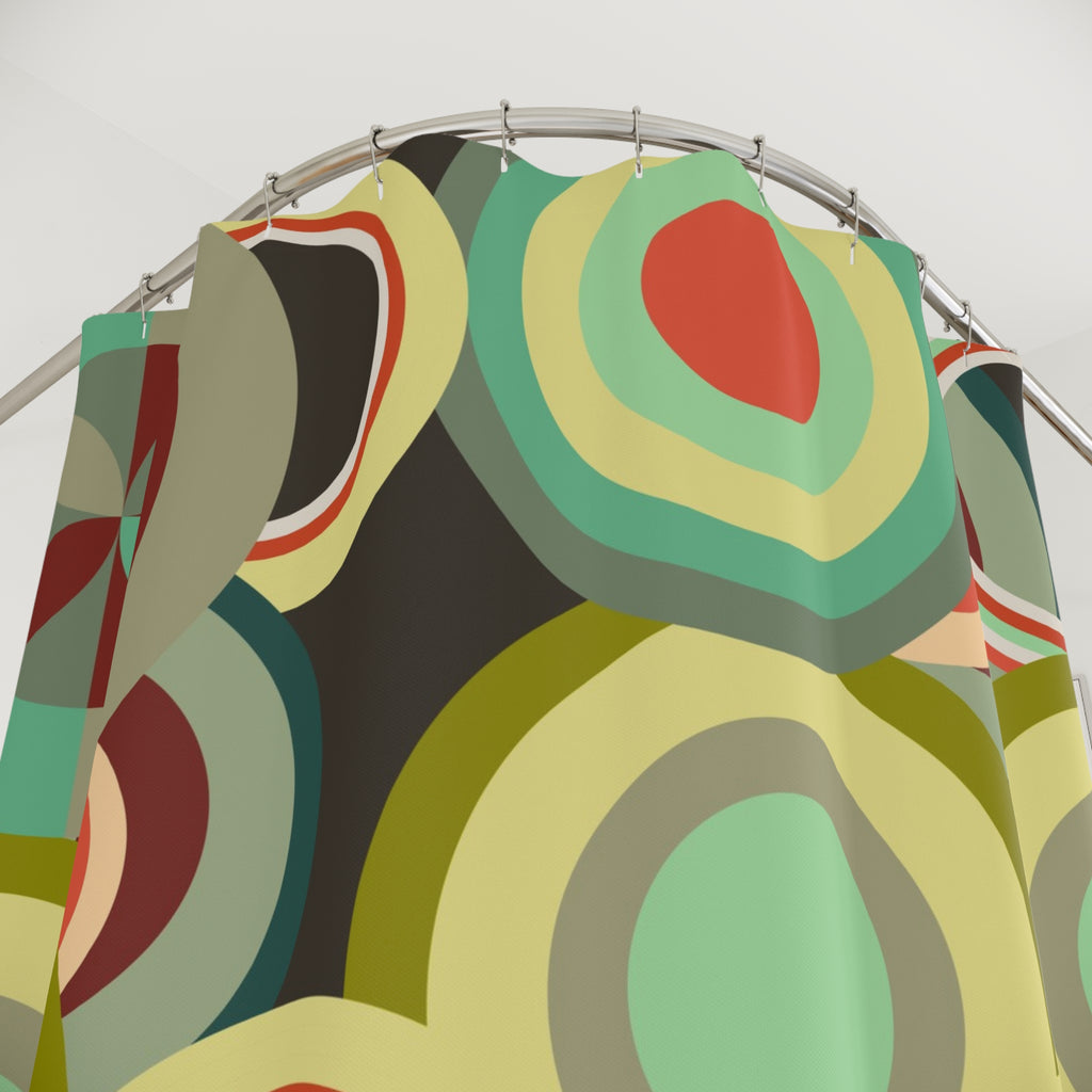 Retro colorful circles Shower Curtain, MCM bathroom decor, Mid Century Modern, bathtub stall shower curtain