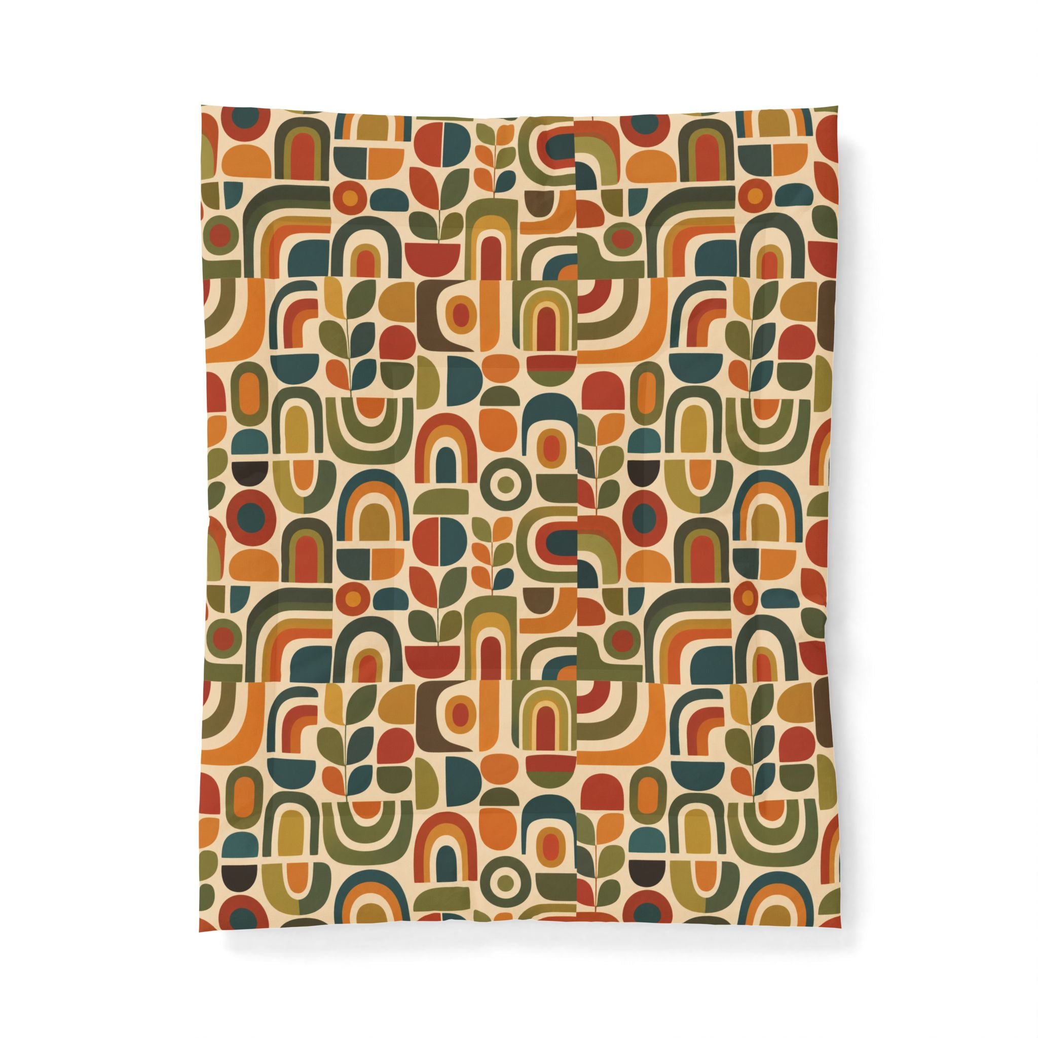 Retro Geometric Pattern Comforter | Mid Century Shapes, Earth Tones