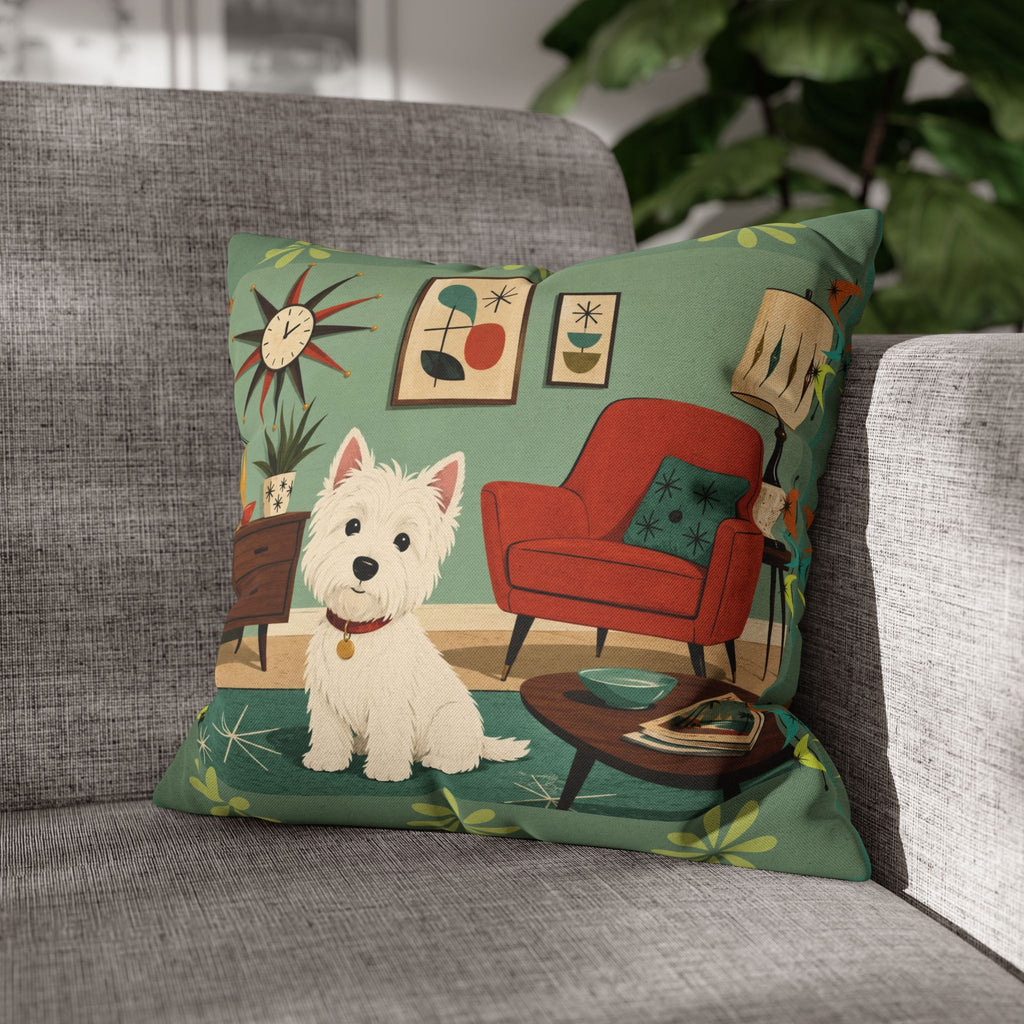 Retro Westie Dog Retro Living Room Pillowcase | Square Throw Pillowcase - COVER ONLY
