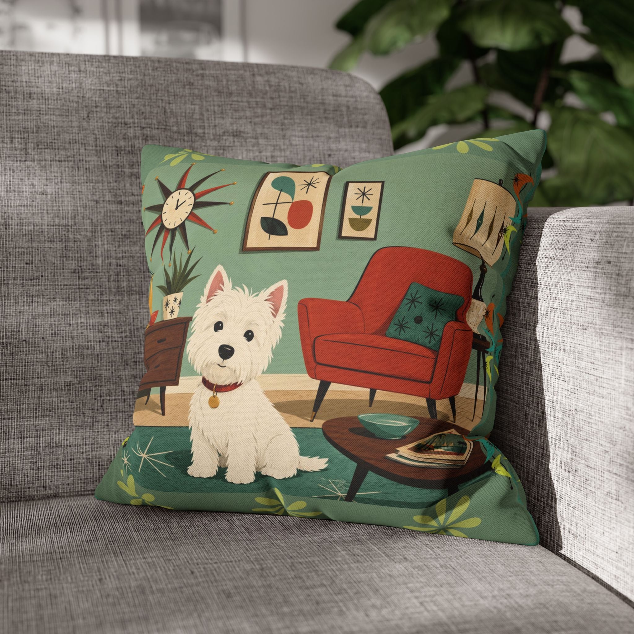 Retro Westie Dog Retro Living Room Pillowcase | Square Throw Pillowcase - COVER ONLY