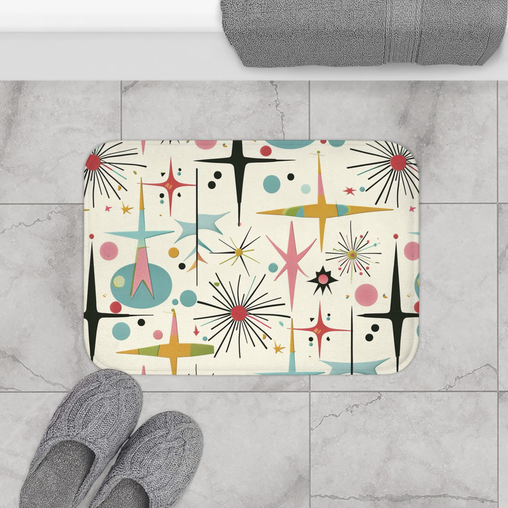 Retro Atomic Starburst Bath Mat — Mid-Century Modern Bathroom Rug