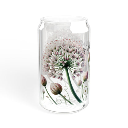 Dandelion make a wish floral Sipper Glass, 16oz, flower glass, cute drinking glass, iced coffee glass with lid and straw