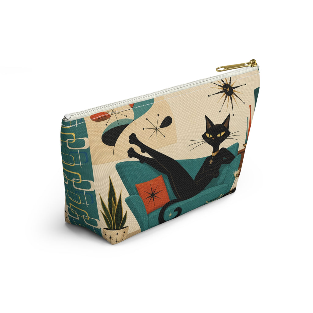 Mid Century Atomic Black Cat Lounge Accessory Pouch | T-Bottom Cosmetic Bag