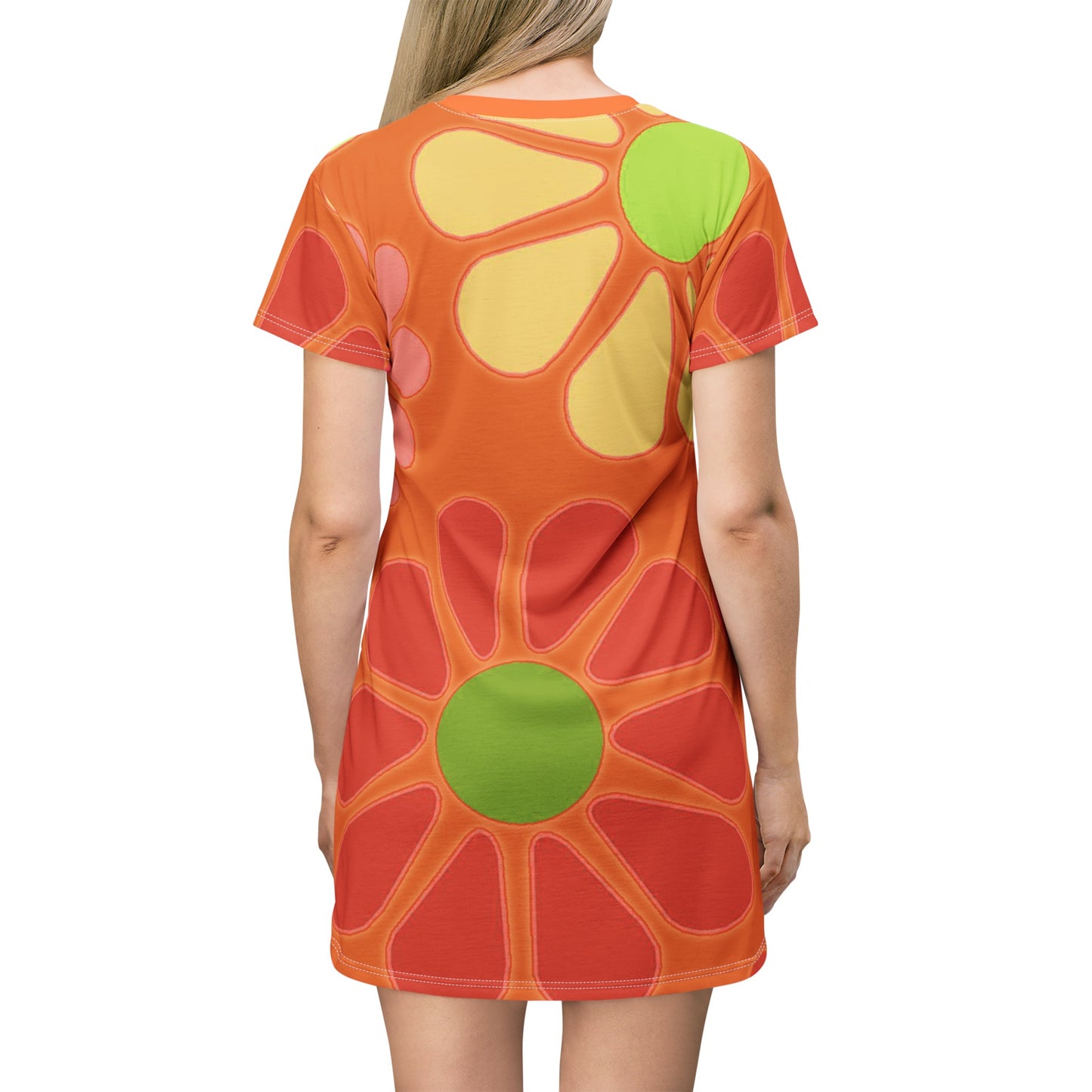 Orange Groovy retro party T-Shirt Dress, summer beach, picnic dress, day casual dress