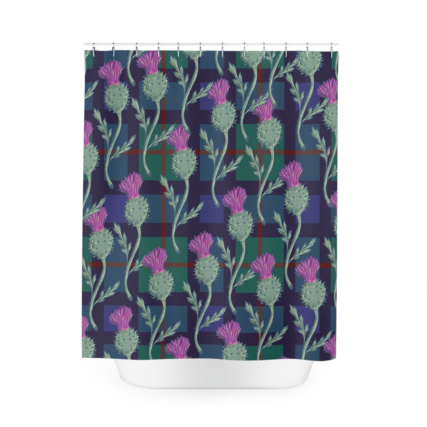 Scottish thistle, tartan, bathroom decor, floral Polyester Shower Curtain