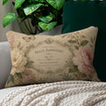 Vintage Floral Paris Label Lumbar Pillow | Shabby Chic Rose Cushion
