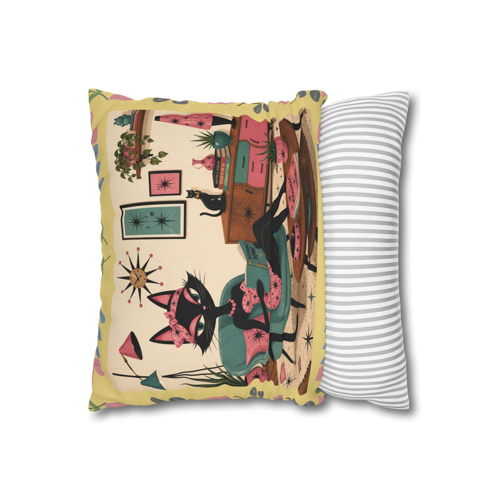 Retro Mid Century Atomic Cat Lounge Pillowcase | Square Pillowcase - COVER ONLY