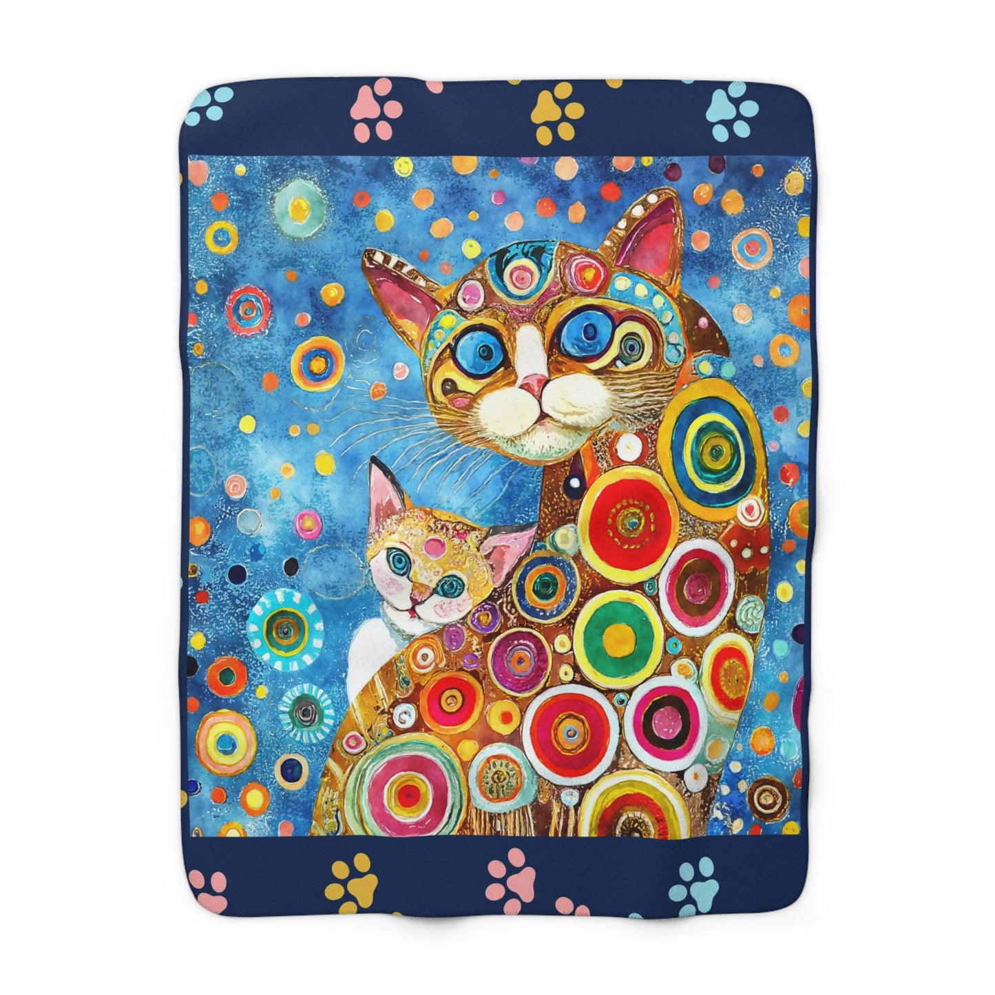 Cute cat art inspired by Klimt Sherpa Fleece Blanket, colorful pattern, cat lover gift, artistic, throw cover, snuggle blanket