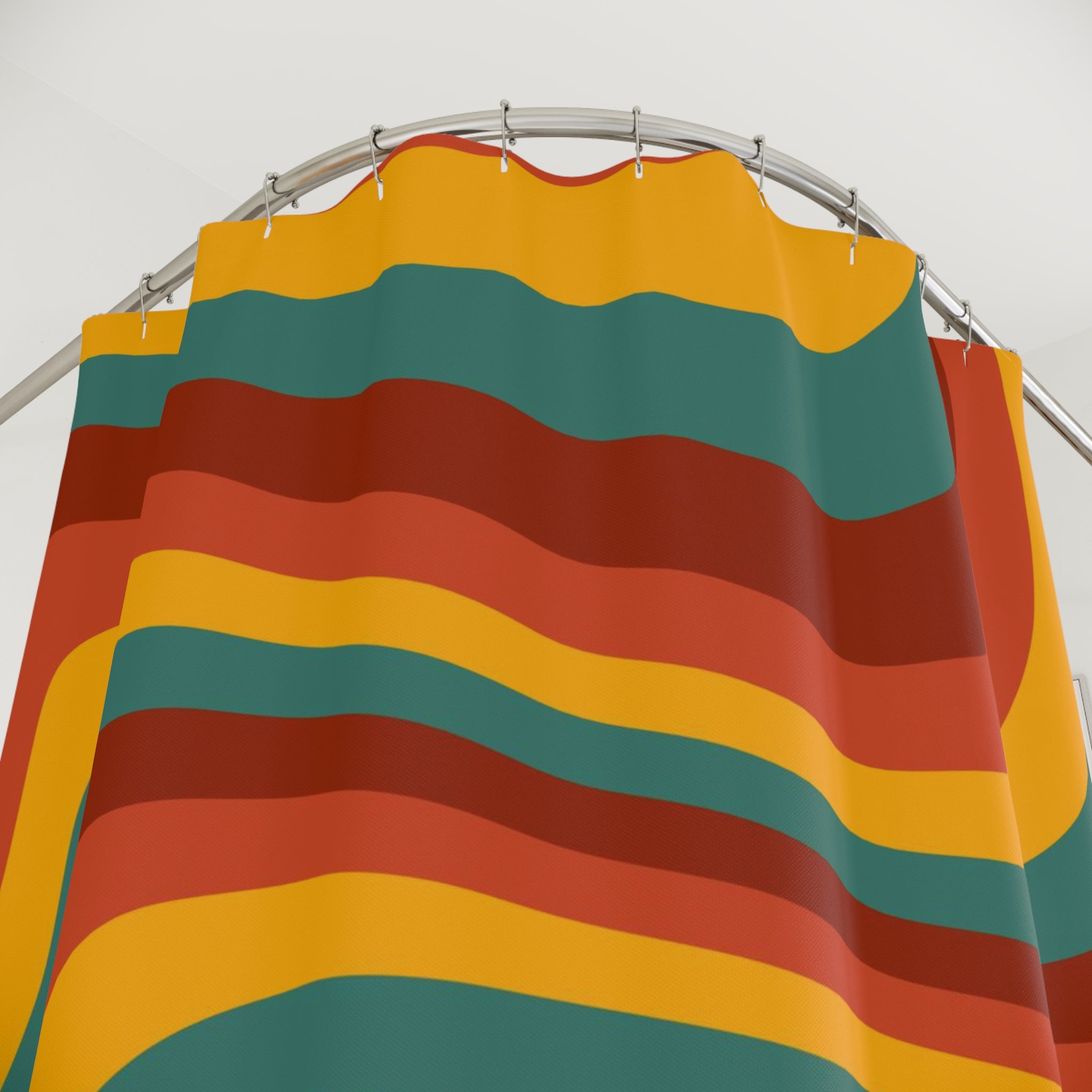Retro Wavy Stripe Shower Curtain — 1970s Boho Bathroom Decor