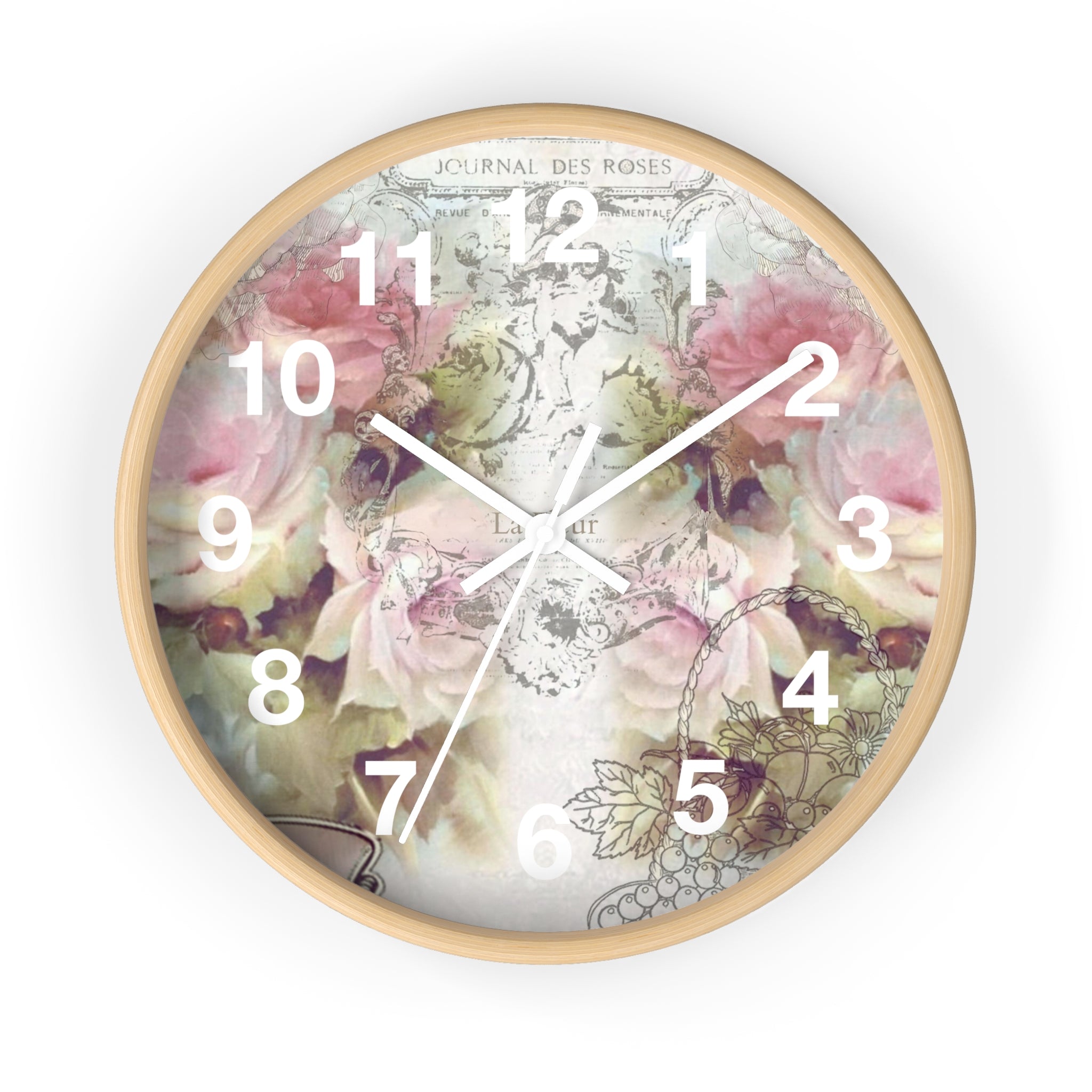 Shabby chic, pink roses, floral Wall clock