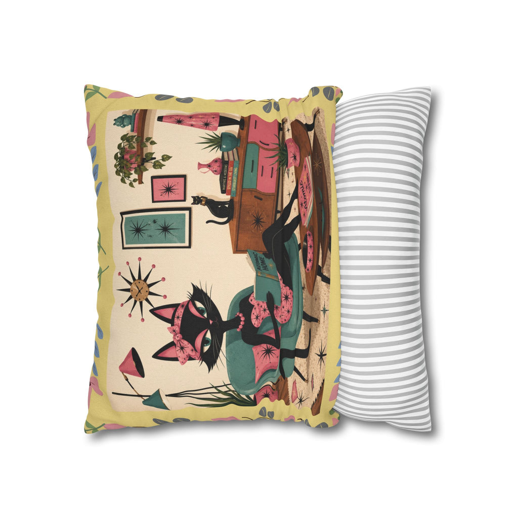 Retro Mid Century Atomic Cat Lounge Pillowcase | Square Pillowcase - COVER ONLY