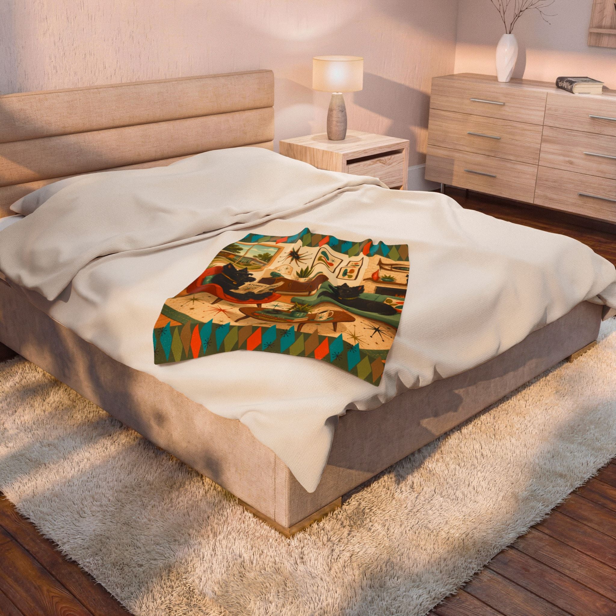 Mid-Century Living Room Scottish Terriers Velveteen Plush Blanket