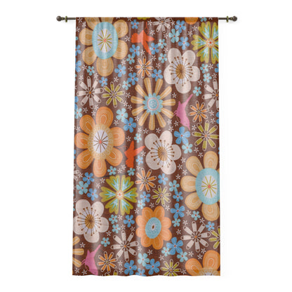 Retro flowers funky sheer Window Curtain for living room or bedroom, retro home decor