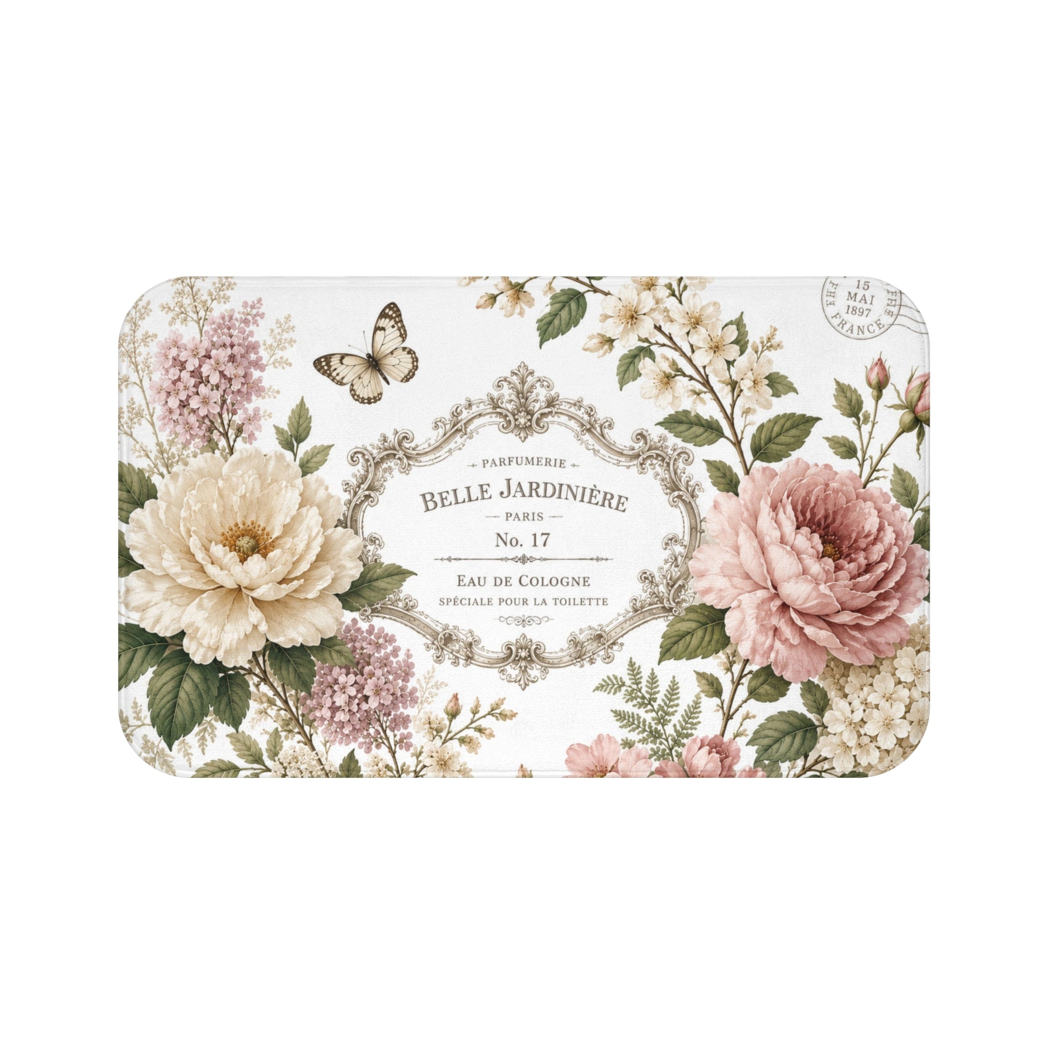 Floral Label Bath Mat | Shabby Chic Cottagecore Bathroom Rug