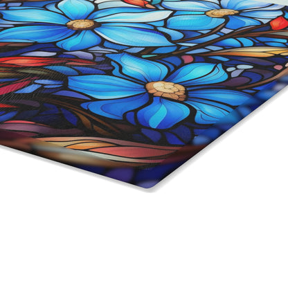 Bright blue stained glass look tempered glass cutting board