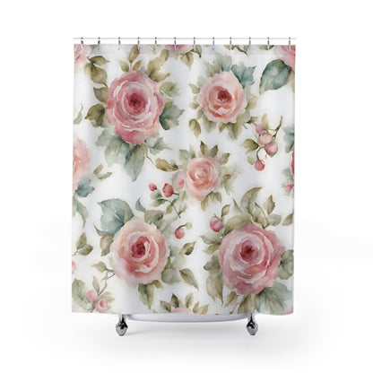 Pink watercolor roses shabby chic Shower Curtain, chic bathroom decor, French vintage inspired, floral shower curtain