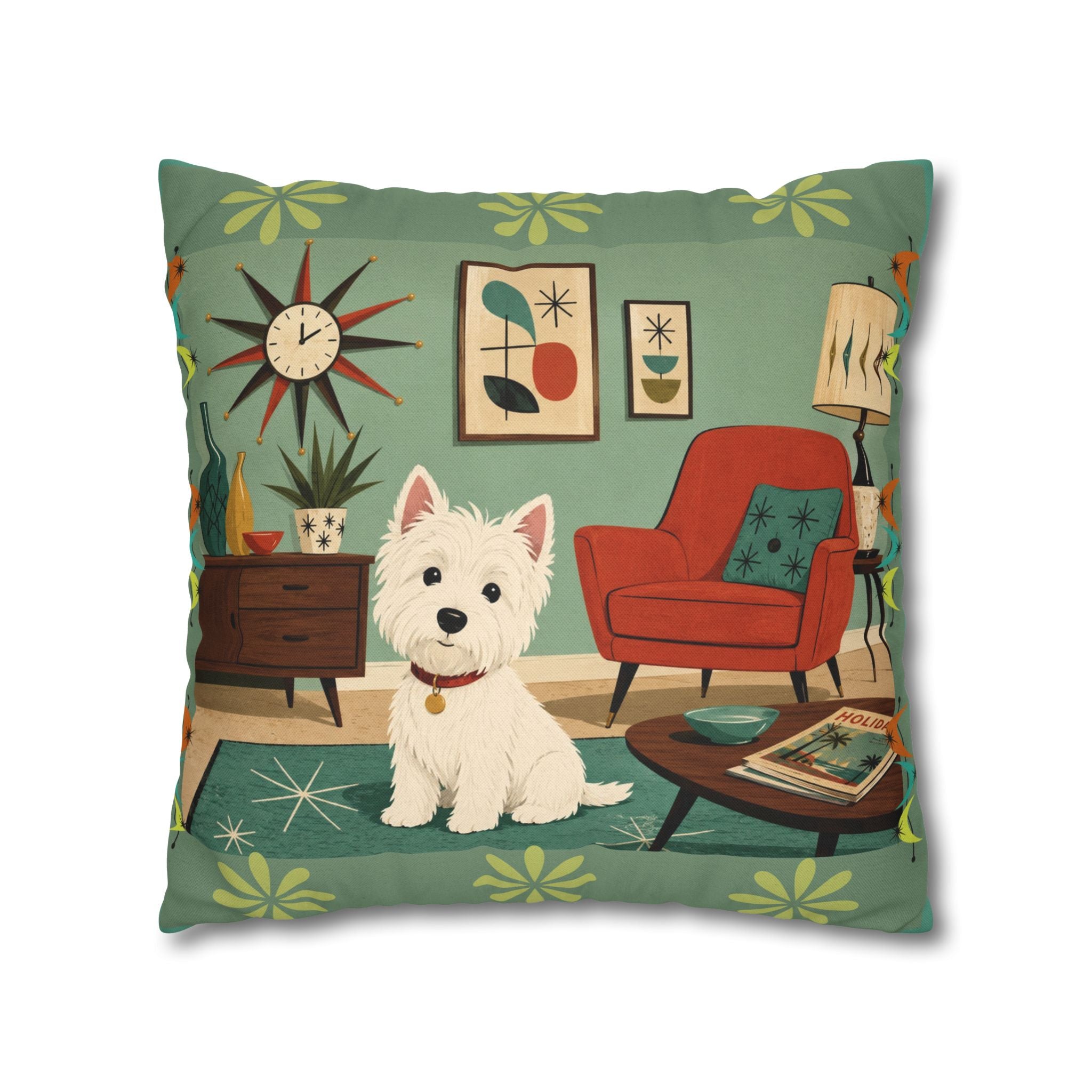 Retro Westie Dog Retro Living Room Pillowcase | Square Throw Pillowcase - COVER ONLY