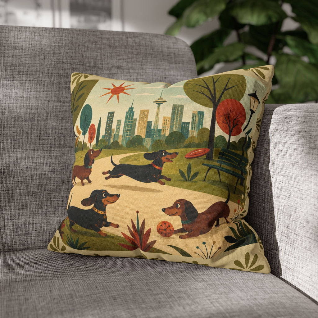 MCM Dachshund Park Scene Pillowcase | Square Decorative Throw Pillowcase - COVER ONLY