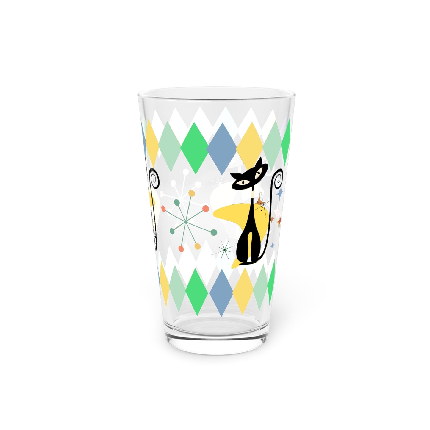 Mid century atomic cat retro inspired Pint Glass, 16oz, retro barware, beverage party glass