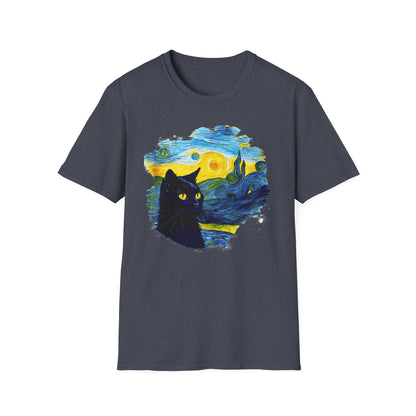 Cute black Cat with Van Gogh inspired Unisex Softstyle T-Shirt